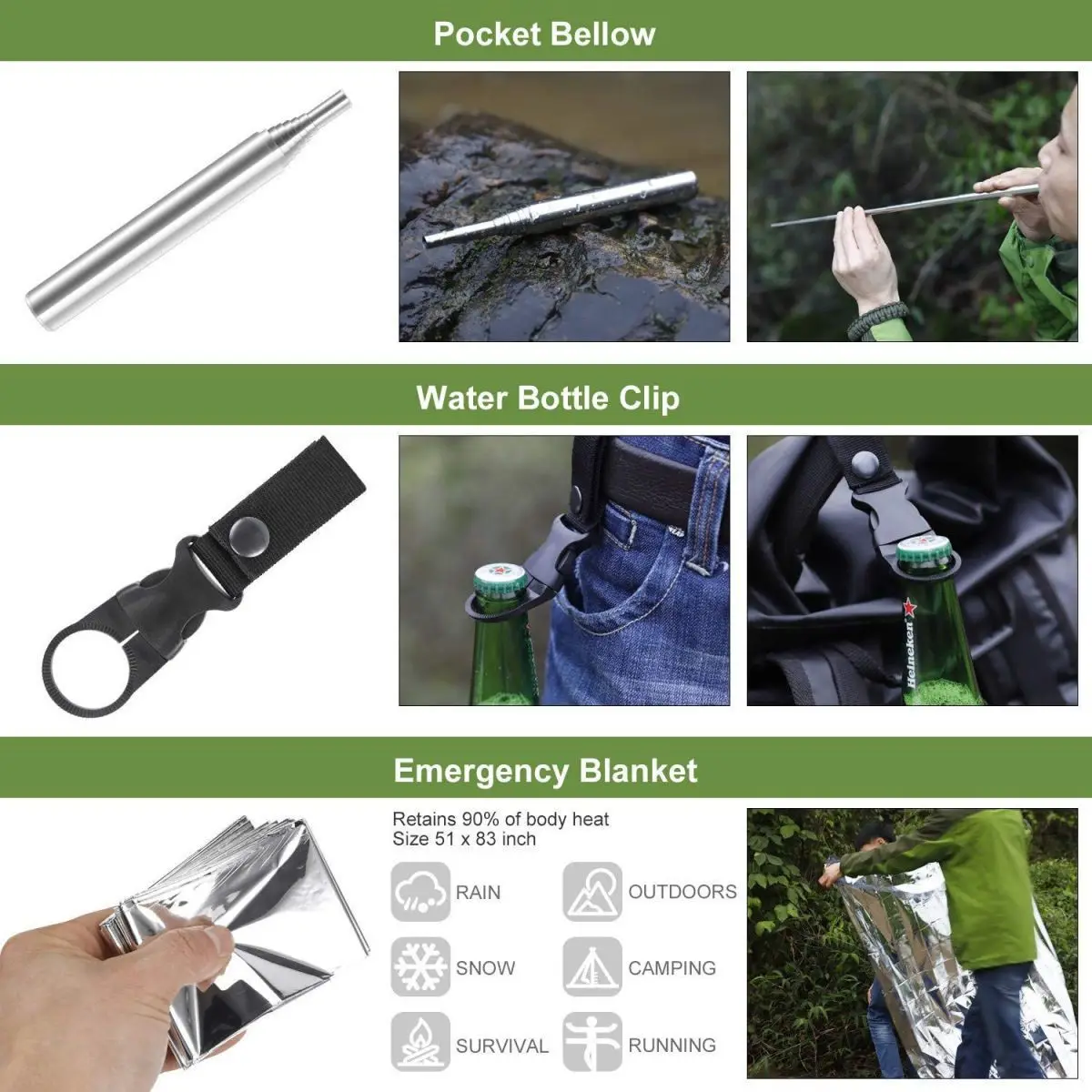 Kit de supervivencia: equipo y herramientas tácticas de supervivencia para acampada, senderismo, caza y aventuras al aire libre. - Imagen 6