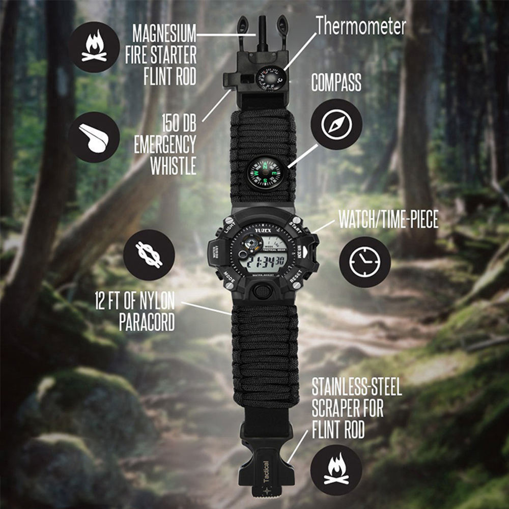 Reloj de Supervivencia 8 en 1 con Paracord, Brújula, Pedernal y Silbato 3ATM - Imagen 3